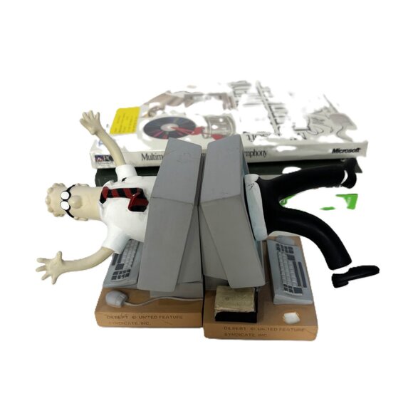Rare Dilbert Computer Bookends 1990's FIGI Comic/Cartoon Spinning - Picture 8 of 15